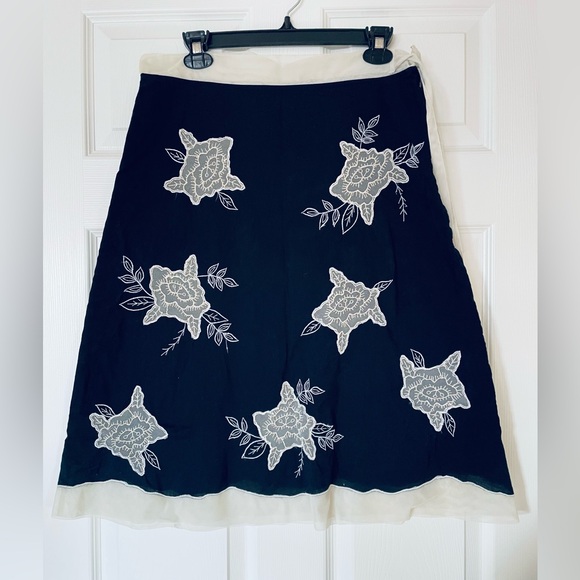 Anthropologie Dresses & Skirts - Odille | Anthropologie Black Floral Lace Appliqué | Midi Skirt
